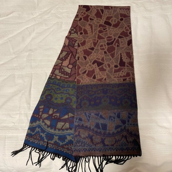 Vintage Cashmink Abstract Patterned Scarf Purple - Picture 4 of 7